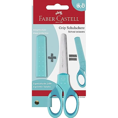 Offerta a tempo: FABER-CASTELL 181554 - Forbici scolastiche turchesi, con protezione per le lame e impugnatura morbida, forbici per bambini - 50% da 6.99 € a 3.50 €