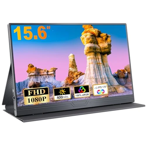 CUIUIC Przenośny monitor, 15,6 cala, przenośny monitor IPS, FHD 1920 x 1080 HDR USB C ze złączem HDMI Type-C, do laptopa/telefonu komórkowego/PC/Xbox/PS/Switch/MacBook, z pokrowcem ochronnym
