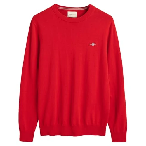 GANT Men's Classic Cotton C-Neck Pullover, Ruby red, L