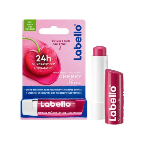 Offerta a tempo: LABELLO Cherry Shine (1 x 5,5 ml), balsamo per labbra arricchito con oli naturali e vitamine E & C, cura delle labbra idratante a lunga durata 24 ore - 0.00% da 2.89 € a 2.89 €