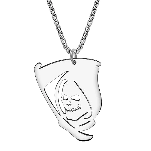 DOWAY Collana in acciaio inox con ciondolo a forma di teschio di Halloween, placcato oro 18 carati, gioielli per donne, uomini e ragazze, Medium, Acciaio inossidabile, Nessuna pietra preziosa