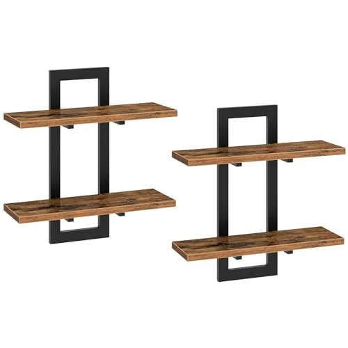 Offerta a tempo: HOOBRO Mensola Sospesa, Set da 2 Mensole da 38 cm, Scaffale a Parete a 2 Livelli, Mensola Sospesa per Bagno, Adatto per Soggiorno, Camera da Letto, Bagno, Cucina, Marrone Vintage e Nero EBF32BJ01 - 48% da 49.99 € a 25.77 €