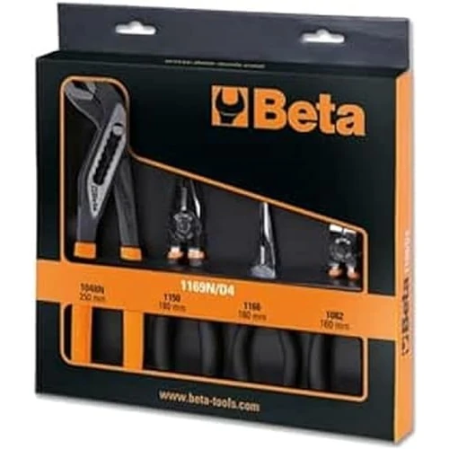 Beta 1169N/D4 - Juego de alicates de 1 pinza universal de gran efecto, 1 alicates de punta media redonda largos, 1 alicates cromados y 1 pinza de cremallera cerrada fosfatada