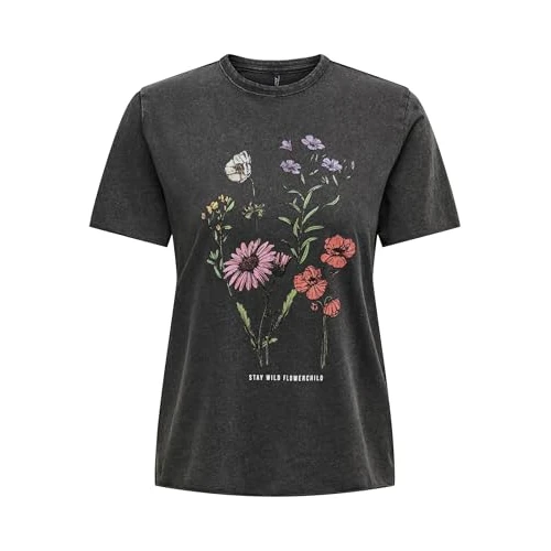 Zeitlich begrenztes Angebot: ONLY Damen Onllucy Reg S/S Top JRS Noos, Black/Print:flowerchild, L von 17.99 € auf 11.69 € (35% Rabatt)
