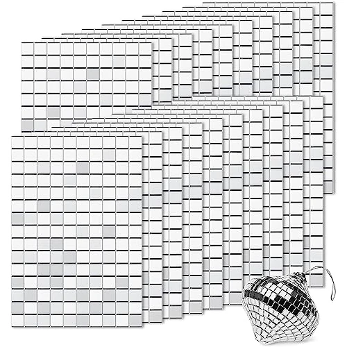 WOOLUCK® 20 Rolls 3000 Pieces Self-Adhesive Mini Mirror Mosaic Mirror Tiles Sticker Glass 10 x 10 mm for Disco Ball Crafts, DIY Kitchen Bathroom KTV