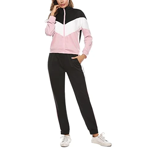 Marvmys Women Tracksuit Set Long Sleeve Stripe Zip Up Sweatshirt Drawstring Baggy Jogger Pant Loungewear Joggings Suit Sport Yoga Gym Workout Outfit Full A-Pink-3 XXL (ADQAMB01173EU_P_xxl)