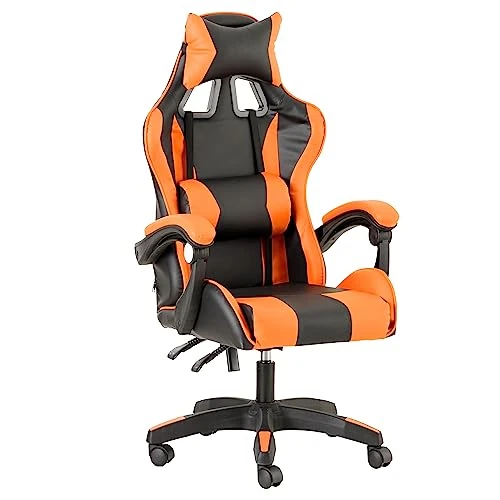 Baroni Home Chaise de Gaming, Chase de Jeux Ergonomique Chaise de Bureau avec Confortable Dossier réglable, Appui-tête et Soutien Lombaire, Orange