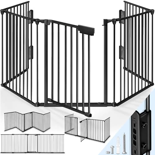 KIDUKU® Barrière de sécurité Enfant - Grande Version 600 cm | Grille de Protection métal - Pliable | avec Porte Inclus | 10 éléments - Pré-assemblé