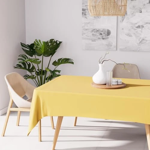 Soleil d'ocre, Alix Rectangular Stain-Resistant Tablecloth, Polyester, Radiant Yellow, 140 x 240 cm