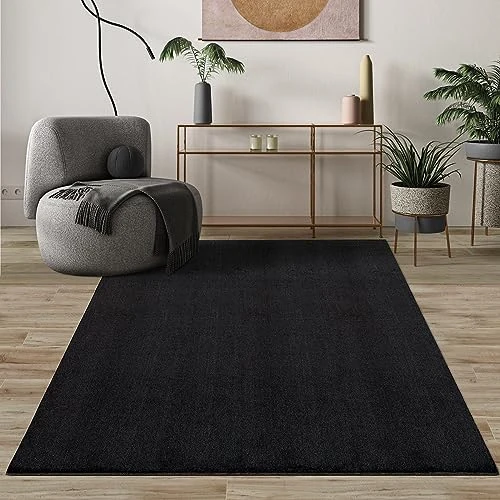 Mia's Teppiche Comfort Tappeto moderno a pelo corto, lato inferiore antiscivolo, lavabile fino a 30 gradi, morbidissimo, effetto pelliccia, Nero, 80 x 150 cm