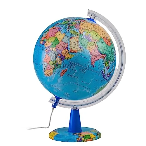 TOPGLOBE Mappamondo illuminato da 20 cm, con mappa inglese, moderno mondo politico, educativo, geografico, decorazione da tavolo