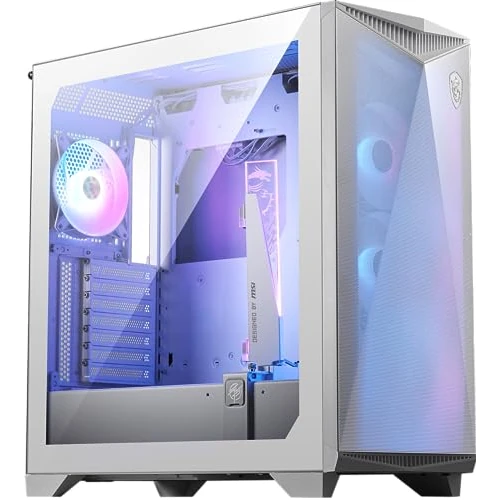 MSI MPG GUNGNIR 300R Airflow White Mid-Tower PC-Gehäuse - E-ATX Kapazität, Grafikkartenständer, schaltbare Halterung, ARGB-PWM-Lüfter, Staubfilter, Kabelführung, USB 3.2 Gen 2x2 Typ-C