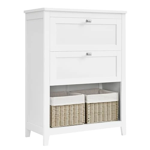 VASAGLE Bathroom Cabinet, Storage Cabinet, 2 Drawers with 1 Set of Adjustable Dividers, 2 Baskets, Side Board, 30 x 60 x 80 cm, Cloud White BBC545W02