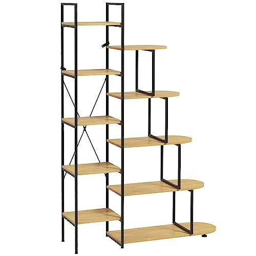 HOMCOM Étagère de Rangement bibliothèque 5 Niveaux - Style Industriel - Structure en Acier - 111,5 x 32 x 170 cm - Noir et Couleur Bois