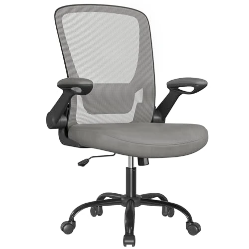 Offerta a tempo: SONGMICS Sedia da Ufficio Girevole, Sedia di Rete da Computer Ergonomica, Supporto Lombare, Oscillante, Seduta 53 cm, Braccioli Pieghevoli, Grigio Ardesia OBN037G01 - 15% da 89.99 € a 76.49 €