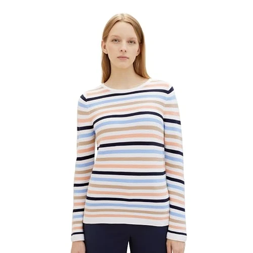 Oferta limitada: TOM TAILOR 1016350 Suéter, 34798 – Peach Blue Ottoman Stripe, XS para Mujer de 39.99 € a 20.28 € (ahorro 49%)