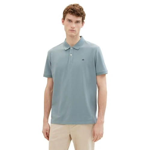TOM Tailor Polo de Hombre Azul Claro de Manga Corta con Botones