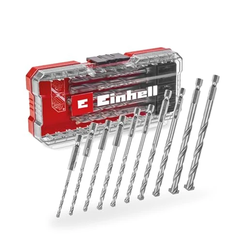 Original Einhell S-CASE 10-Piece Masonry Drill Bit Set (According to DIN 10083-2 Made of Tool Steel, E 6.3 Shank, Inserted Carbide Insert, Roll-Rolled Spindle incl. Storage Box)