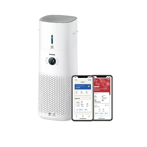 Philips 2-w-1 oczyszczacz i nawilżacz powietrza z serii 3000, 131 m², filtr NanoProtect HEPA i filtr z aktywnym węglem usuwa 99,97% wszystkich, niewidocznych cząstek, Kolor Biały (AC3737/10)