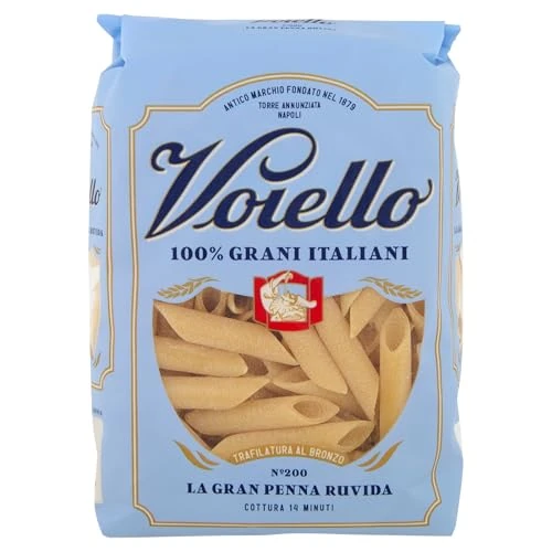 Voiello Pasta Gran Penna Ruvida N. 200, korte noedels van goudtarwegriesmeel 100% Italiaans, robuuste en volle pasta, koken 14 min, 500 g
