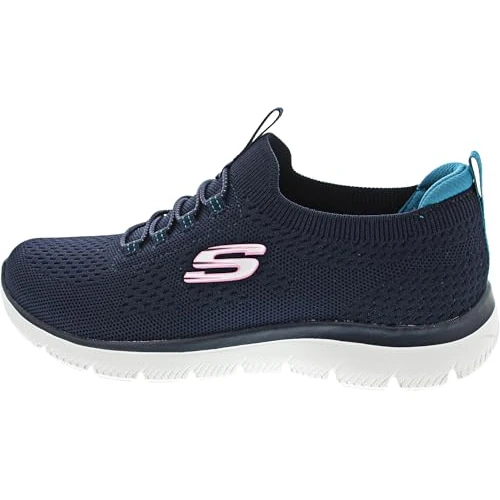 Skechers Donna Summits Top Player Scarpe da Ginnastica, Navy Knit/Teal & Pink Trim, 37 EU