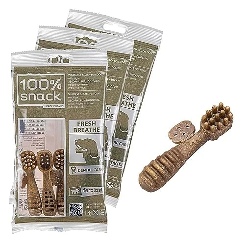 Ferplast Snack cane Naturale per cane Snack Igiene Orale Taglia Piccola Contro l'alito cattivo con alga Ascophillum Kit da 3 confezioni 186g