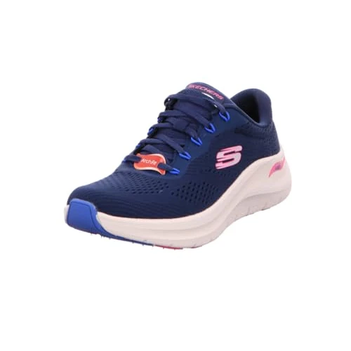 Skechers Damskie buty sportowe Arch Fit 2.0 Big League, Granatowa siateczka, gorący różowy, niebieski wykończenie, 40 EU