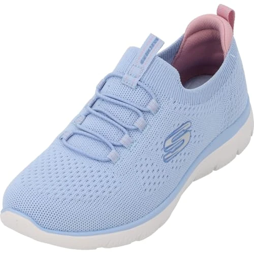 Skechers Summits Top Player, Scarpe da Ginnastica Donna, Light Blue Knit Multi Trim, 38 EU