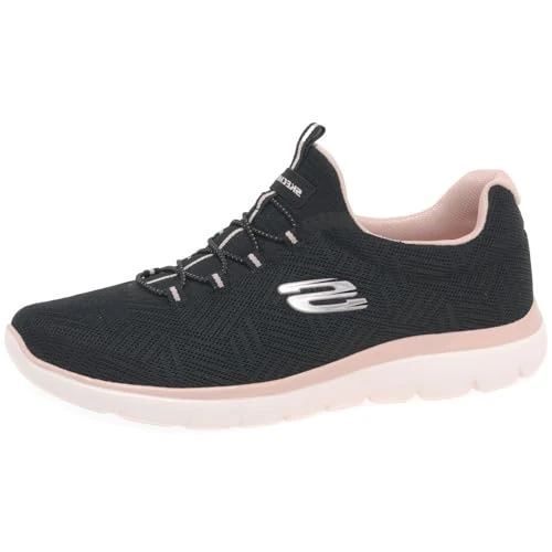 Skechers Mujer Summits Artistry Chic Zapatillas, Black Mesh/Light Pink Trim, 38.5 EU