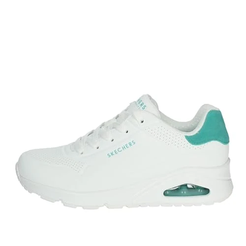 Limited-time offer: Skechers Women's Uno Pop Back Sneaker, White Durabuck/Mint Suede Trim, 5.5 UK from 79.00 GBP to 53.63 GBP (save 32%)