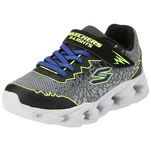 Skechers Unisex Kinder Vortex 2.0 Zorento Sneaker, Schwarzes Synthetikmaterial Gelb Blauer Besatz, 36 EU