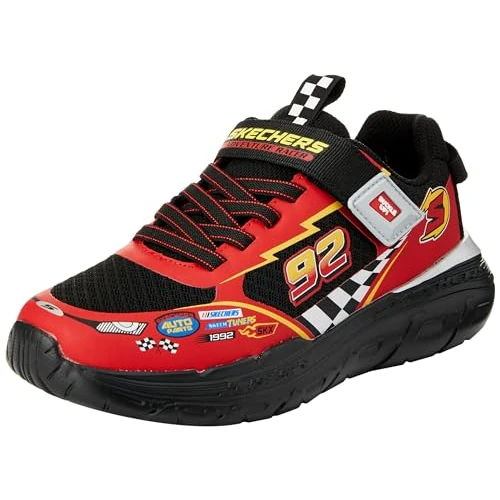 Limited-time offer: Skechers Boys Trainers, Black Synthetic/Textile/Red Trim, 4 UK from 34.00 GBP to 29.45 GBP (save 13%)