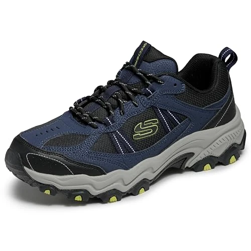 Skechers Stamina at Upper Stitch, Trekking de Corte bajo Hombre, Navy Synthetic/Mesh/Black Trim, 43 EU