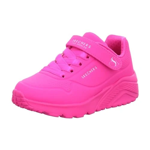Skechers Girls Uno Lite Trainers, Hot Pink Synthetic Trim, 11 UK