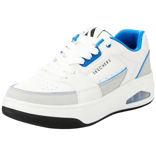 Offre limitée : Skechers Baskets Basses Uno Court pour Homme, Cuir Duraleather Blanc et Gris Bleu M, 45 EU de 84.95 € à 59.47 € (30% de remise)