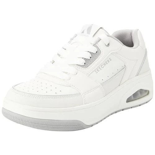 Skechers Baskets Basses Uno Court pour Homme, Cuir Blanc Duraleather Bordure Grise, 45.5 EU