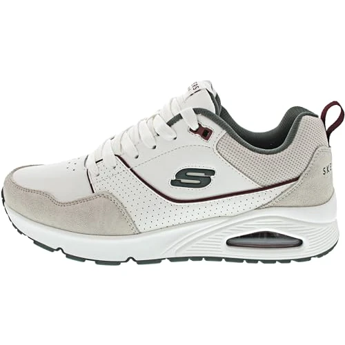 Skechers Men's Uno Retro One Sneaker, White Leather/Suede/Green Mesh/Burg Tri, 5.5 UK