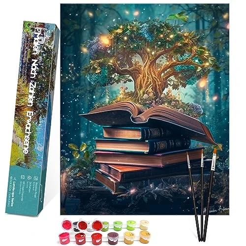 Bougimal Painting by Numbers Adults Frameless Landscape with Brushes and Acrylic Paints - 40 x 50 cm, Magic Tree