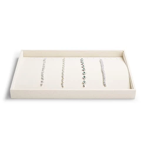 Oirlv Stackable 17 Hooks Hessian Jewellery Trays Necklace/Pendant/Long Chain Display Showcase Organiser (Pack of 1, Beige)