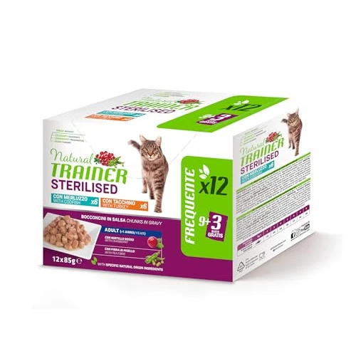 Trainer Natural Sterilized Adult Cat Wet Food, Turkey and Cod Multipack, 12 x 85 g
