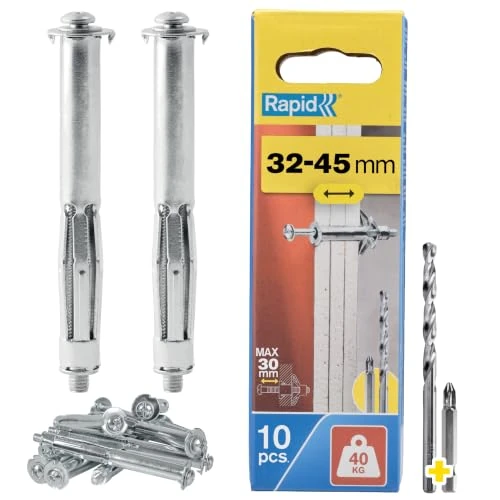 Oferta limitada: Rapid 10 Anclajes Metal para Pladur Espesor 32-45 mm, hasta 40 kg | Para paredes huecas de cartón yeso y tableros de aglomerado, con una superficie de apoyo ampliada de 13.44 € a 13.44 € (ahorro 0.00%)