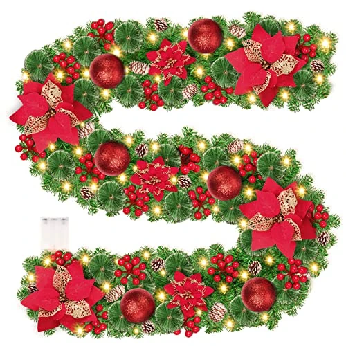 Limitiertes Angebot: Weihnachtsgirlande mit Beleuchtung, 2.7M Girlande Weihnachten Batterie 30LED Warmweiß Tannengirlande mit Beleuchtung, Weihnachtsdeko Balkon Christmas Garland für Treppengeländer Tür Kamine Innen Außen von 24.99 EUR auf 18.99 EUR (Spare 24%)