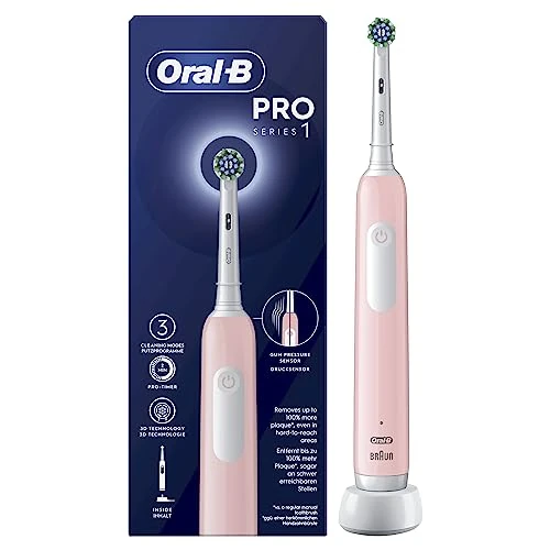 Oral-B Series 1 Rechargeable Electric Toothbrush Pink with 1 Spare Head, 1 Toothbrush