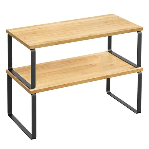 Offerta a tempo: SONGMICS Scaffale Portaspezie, Set di 2 Organizzatori da Cucina Espandibili, Scaffale da Cucina Impilabile, Metallo e Legno Ingegnerizzato, Nero Inchiostro e Beige Naturale KCS200B01 - 31% da 29.99 € a 20.79 €