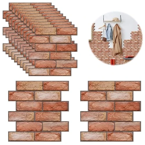 10 pièce Papier Peint 3D Brique Pierre Adhesif Mural Autocollant, Stickers Panneaux Muraux 3D Mural, Dalle Plaque PVC Adhesive Murale, Décorations Murales, Papier Peint Autocollants Décoratifs (PVC)