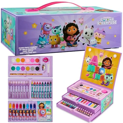 Gabby's Dollhouse Kleurset, voor kinderen, verven, tekenen, set van ruim 40 stuks, kleurpotloden, papier, viltstiften, kunst, voor meisjes (set met meerdere doosjes)