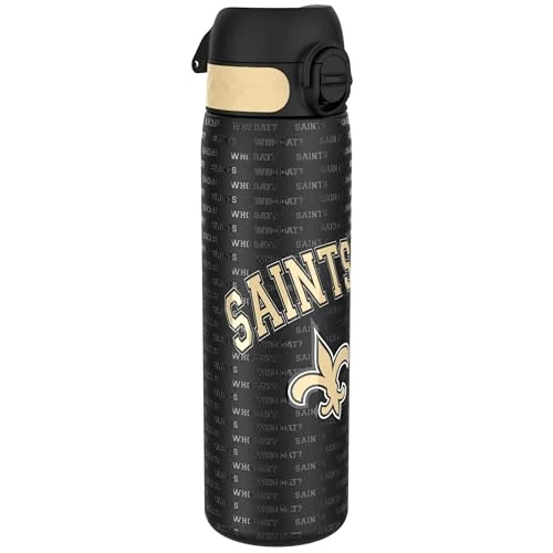 NFL New Orleans Saints Gourde En Acier Légère, 600 ml/20 oz, Non Isolée, Étanche, Facile À Ouvrir, Verrouillage Sécurisé, Passe Au Lave-Vaisselle, Couvercle Rabattable, Compatible Porte-Gobelet