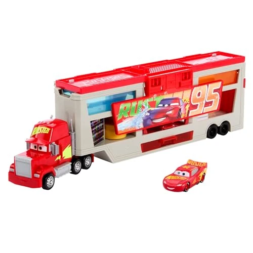 Mattel Disney Pixar Cars Coffret Mack Atelier De Peinture Itinérant Changement De Couleurs, 1 Voiture Flash Mcqueen, 1 Mack Amovible Et Accessoires Inclus, Jouet Enfant, A Partir De 4 Ans, HPD82