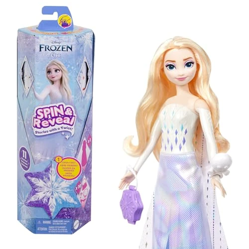 Offre limitee: Mattel Disney La Reine des Neiges Elsa Poupée Surprise avec 11 surprises, dont 5 accessoires, 5 autocollants et une scène de jeu, jouet inspiré du film Disney, HTG25 de 26.99 EUR a 19.32 EUR (economie 28%)