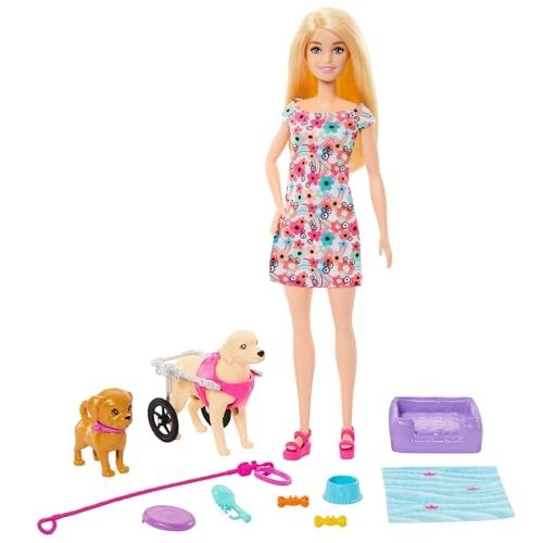 Limited-time offer: Barbie Doll with 2 Toy Dogs & Pet Accessories, 1 Pup in a Removable Wheelchair with Rolling Wheels, 10+ Piece Set, HTK37 from 29.99 GBP to 20.16 GBP (save 33%)